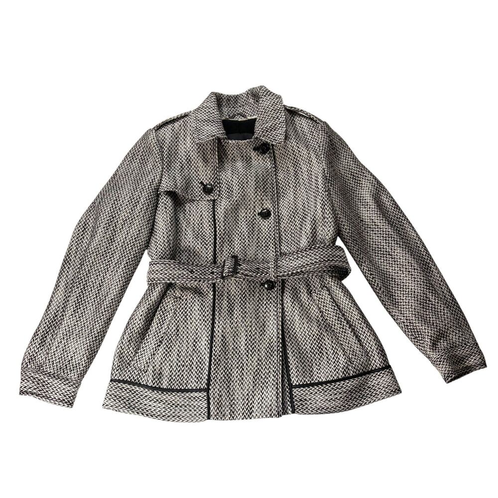 Banana Republic Black & Ivory Tweed Belted Trench Coat – Size Small